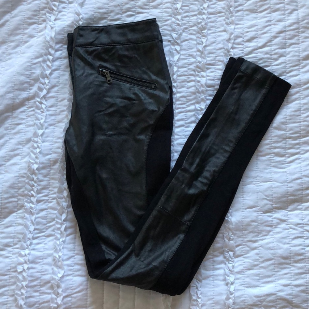BCBG black leggings with leather and zipper detail